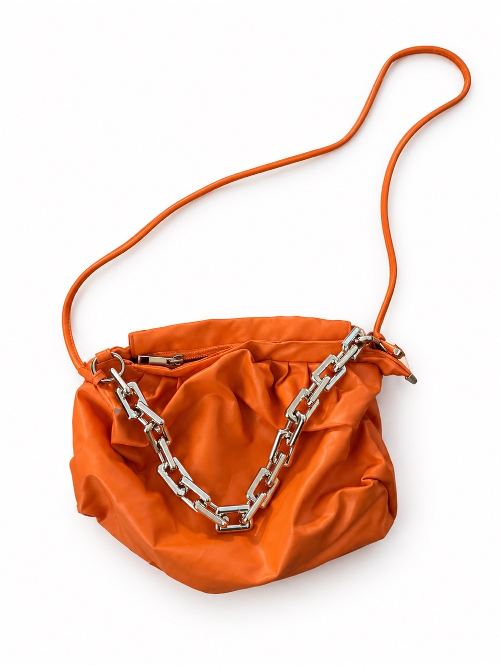 Orange Women’s Shoulder Bag with Silver Chain